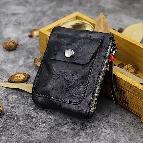 1PCS Leather Coin Pouch Men Men's Coin Pouch With Zipper and Snap Closure Crazy Horse Wallet Suitable for Men and Women (Black)4