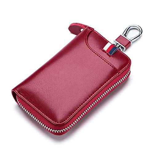 Preisvergleich Produktbild Autoschlüsseltasche, Leder Autoschlüssel Brieftasche Multifunktionsschlüssel Organizer Münztasche Geldbörse Haushälterin Schlüsselhalter, Burgund