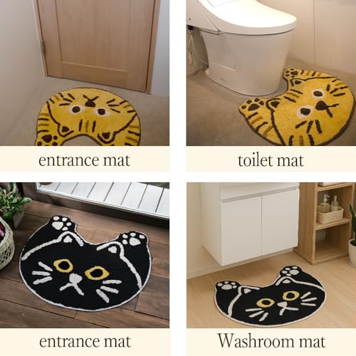 ネコフレンド ドアマット 屋外 屋内 ウェルカムマット かわいい猫 玄関マット 玄関マット 丈夫な玄関ラグ 玄関マット 玄関マット 屋内外エントランスマット (ブラックキャット、フリー、サークル、アニマルプリント) [5]
