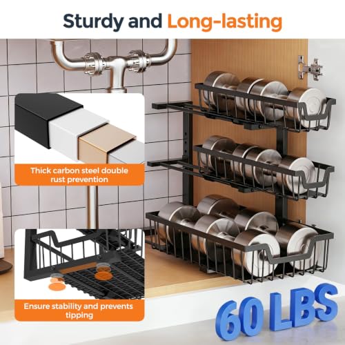Under Sink Organizer, 2-Pack 3-Tier Height Adjustable Thickened Metal Pull out Cabinet Organizer Shelf, Slide out Storage Drawer Rack for Bathroom Kitchen Pantry Home Laundry Organization (Black) - image 5