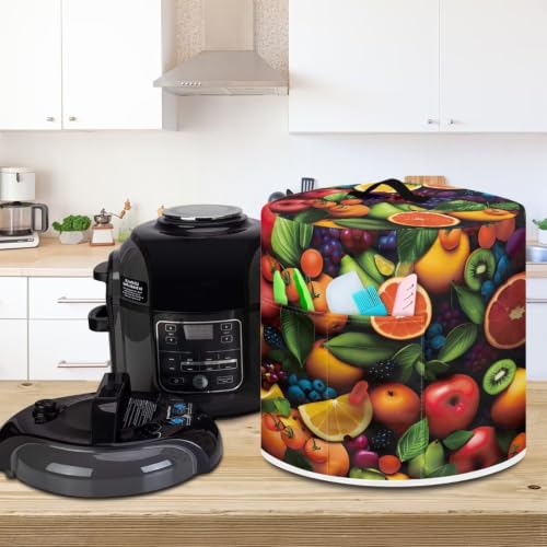 Image of Fruits Print Round Pressure Cooker Cover Popular | Dust Protection Cover Portable Carryable Air Fryer Lid Suitable for Kitchen Decor Small Appliance Accessories 8 Quart
