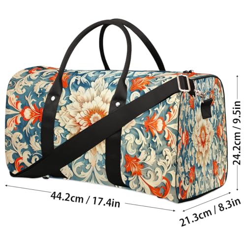 Travel Duffle Bag Orange Floral Pattern Foldable Travel Bags for Men Women, 17 Inch Gym Bag Workout Bag Carry on Weekender Overnight Bag for Gym Travel4