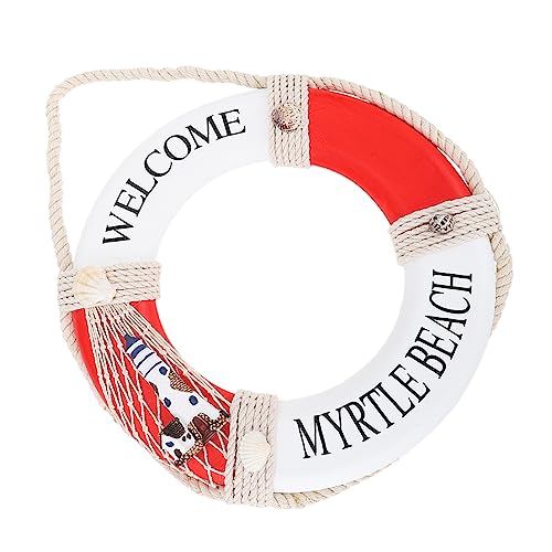 Decorazione per anello da nuoto costiero: ⛵ salvagente in legno nautico decorativo in stile salvagente boa cartello di benvenuto scultura da parete a tema costiero per decorazioni da parete per porte di casa sulla spiaggia, romanzo e moda, personalità, semplice, nessun pigmento danneggia la salute della famiglia, adatto a persone e .