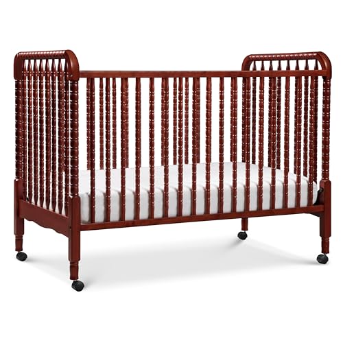 DaVinci Jenny Lind 3-in-1 Convertible Crib in Rich Cherry Removable Wheels Greenguard Gold Certified