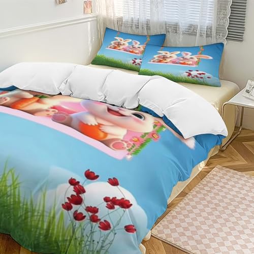 Parure de lit lapin 220x240 cm avec housse de couette 3D en microfibre douce