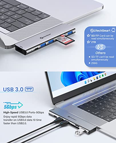 Usb C Hub Adapter Macbook - Utechsmart 7 In 2 Macbook Pro/Air Accessories Multiport Adapter With Thunderbolt 3 Port, 100W Pd 5K@30Hz, 40Gbps 4K Hdmi, 3*Usb3.0 Data Port Sd And Microsd Card Reader #TOP4