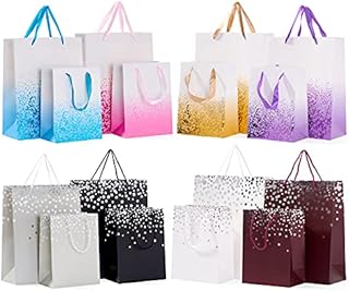 THE TWIDDLERS 16 Colourful Bags with Ribbon Handles for Xmas, Birthday Party Present, All Occasions - Assorted Colours, 2 Sizes, 8 Each 18cm x 23cm, 32cm x 26cm