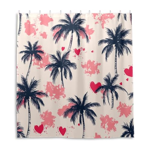 Rideau de douche imperméable palmier 168x183cm en polyester lavable