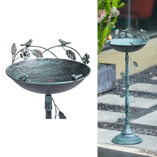 Jemeni Pedestal Bird Bath for Outdoors, 27' H Iron Birdbath Feeder Stand for Outside Garden Decor, Antique Blue