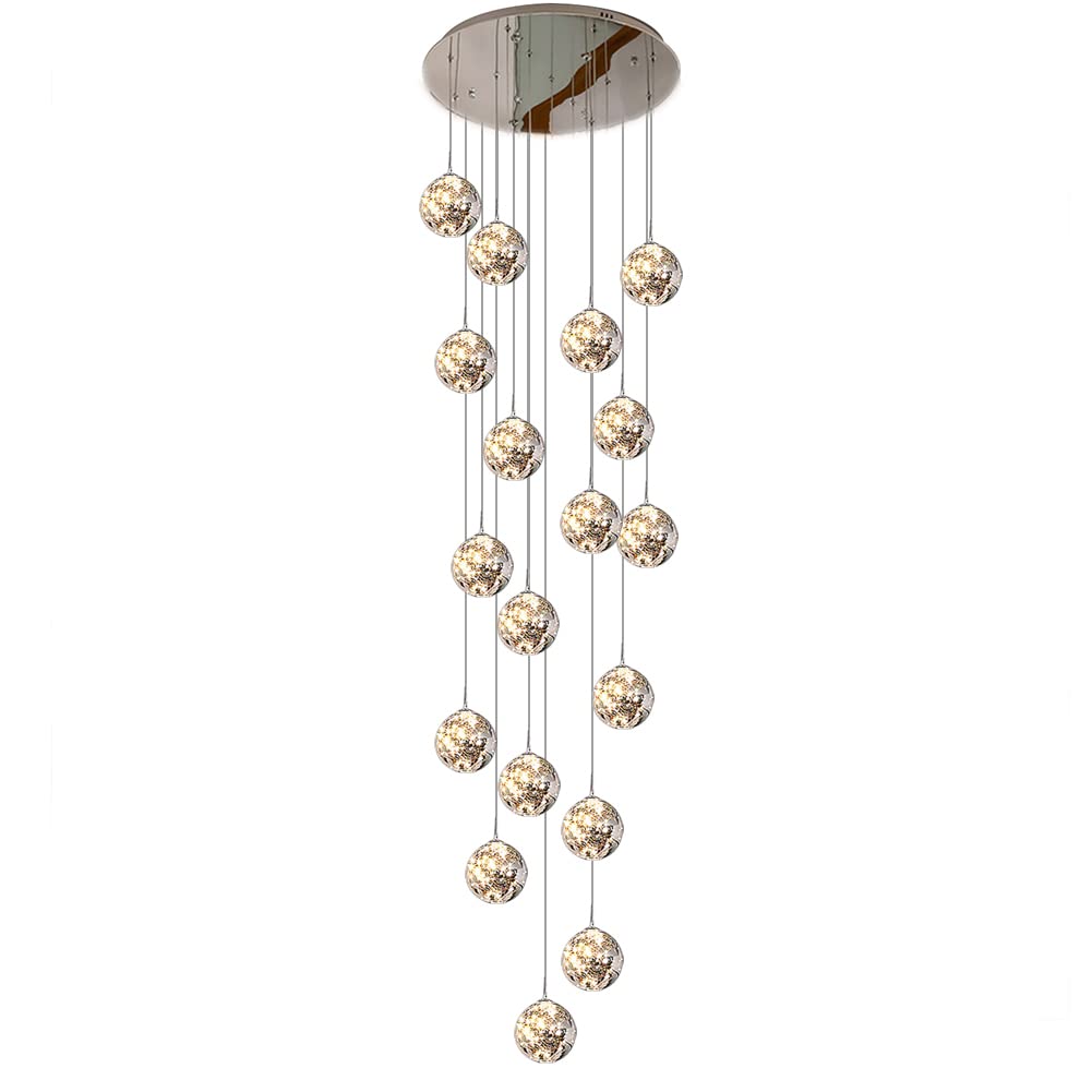 PCXEHUYP Modern Large 18 Lights Smoky Gray Glass Ball Stainless Steel Base Contemporary Pendant Lighting for Villa Staircase Stylish Stairwell.