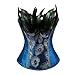 Women's Peacock Lace Up Blue Corset Overbust Waist Cincher Bustier Burlesque Lingerie Sets
