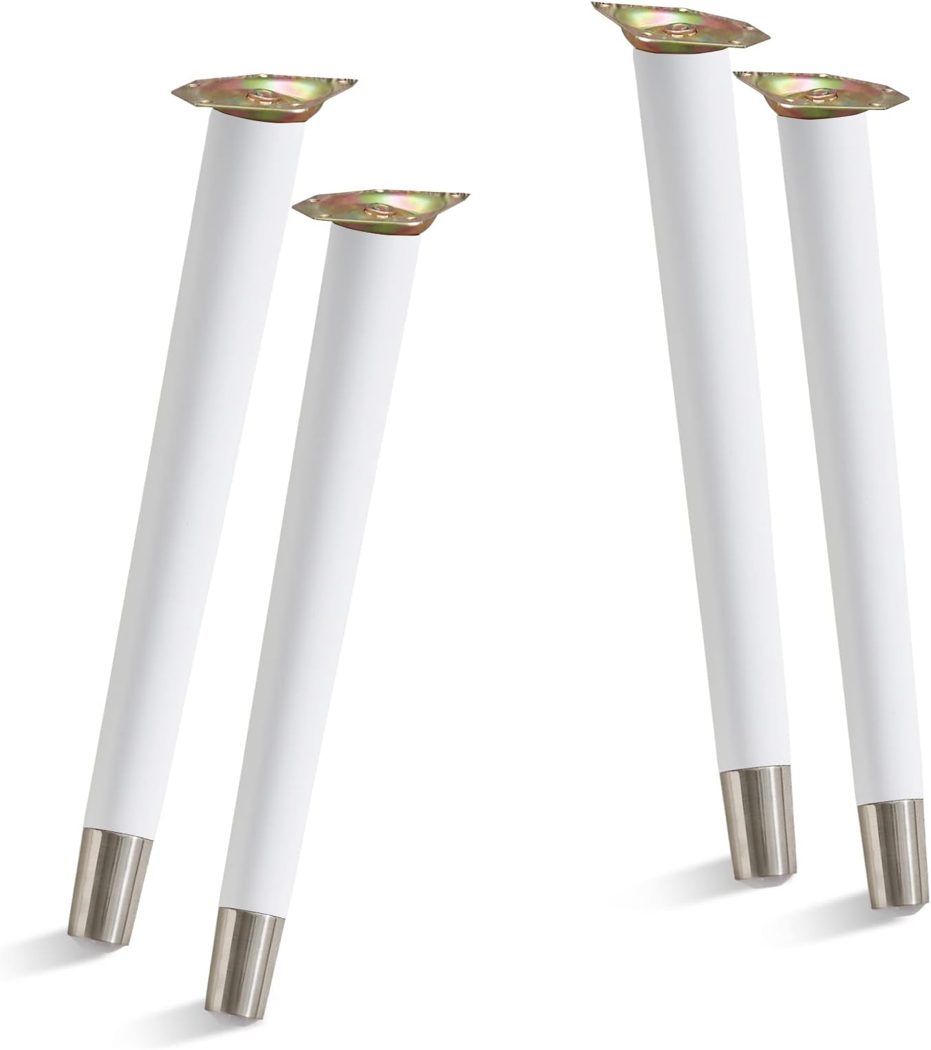 TEMI Table Legs 16 inch Wood Furniture Legs with Metal Edge for Coffee Table End Table Mid-Century Modern Style Tapered Round DIY Furniture Legs Accessories Included, White