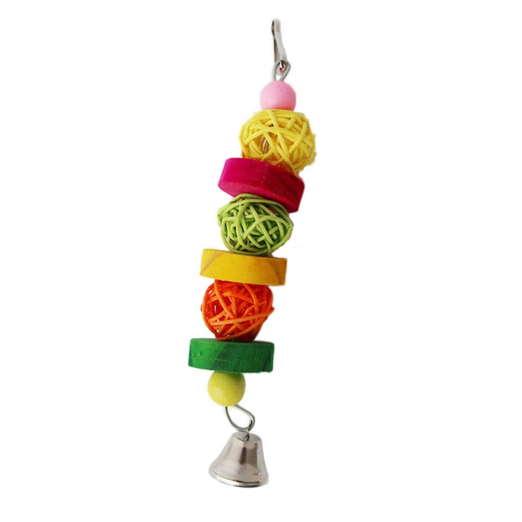 NEWFT Chewing Toy Rattan Wooden Blocks with Hanging Rope Colorful Entertainment for Parakeet Conure