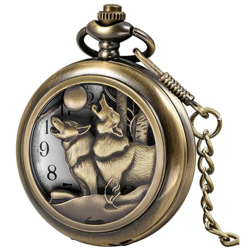 Image of Tiong Pocket Watch Pattern Vintage Quartz Pocket Watches with Chain Christmas Graduation Birthday Gifts Fathers Day