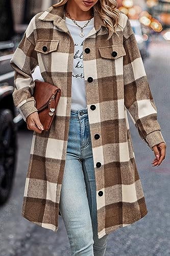 Image of PRETTYGARDEN Womens Plaid Shacket Jacket Flannel Shirts
