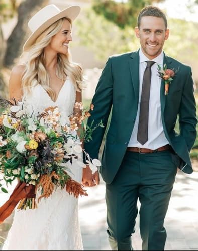 SHUZHXLZANGY Men's 2 Piece Suit Slim Fit Suits for Men Two Button Solid Jacket Suit Wedding Party Dinner3