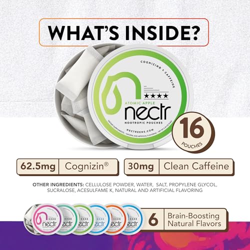 Image of Nectr Energy Nootropic Pouches - Berry Blast Flavored, Caffeine Pouches with Cognizin Citicoline. Sugar-Free Brain Treats. Smooth, Sustained Focus & Energy Supplement - 1 Puck of 16pcs