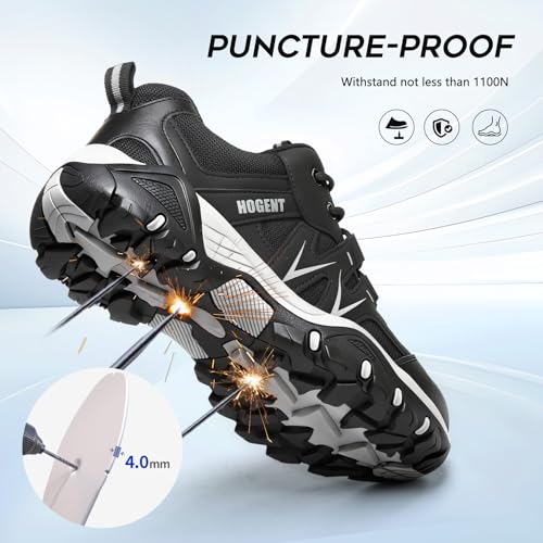 Image of Hogent Steel Toe Shoes for Men Lightweight Comfortable Non Slip Work Shoes Women Puncture Proof Safety Sneakers for Industrial Construction & Daily Life
