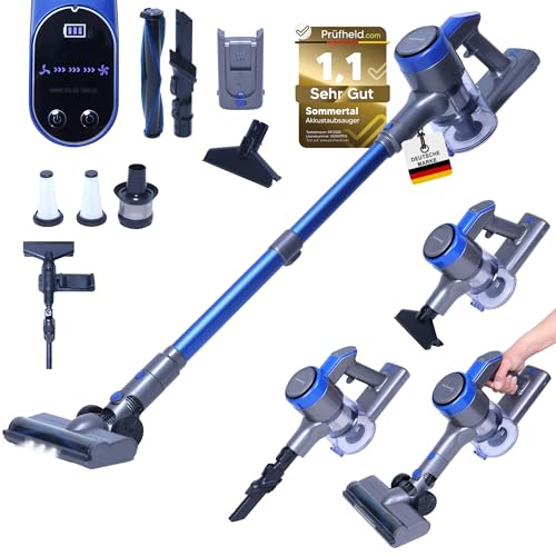 Sommertal Akku Staubsauger VARIO150 | 3in1 Gerät | 3-Stufen Turbosauger mit 45min Laufzeit und Schnellladen | für 300m² | Teppich Hartböden Tierhaare | LED Akkustaubsauger Stabstaubsauger | Kabellos