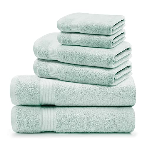 Microdry - Set Of Deluxe Cotton Bath Towels, Absorbent Towels For Bathroom With Enhanced Airsoft Technology, Includes 2 Premium Soft Bath Towels, 2 Hand Towels, And 2 Wash Cloths, Seaglass #TOP18