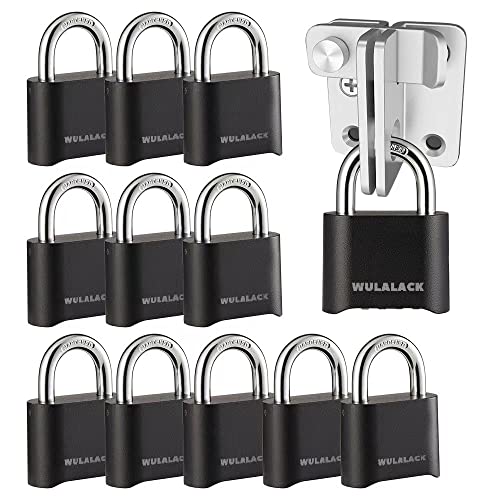 Image of WULALACK Combination Lock Outdoor, 4 Digit Weatherproof Padlock Combination for Outdoor Sheds Fence, Gate Hasps, Storage Unit, 12 Pack