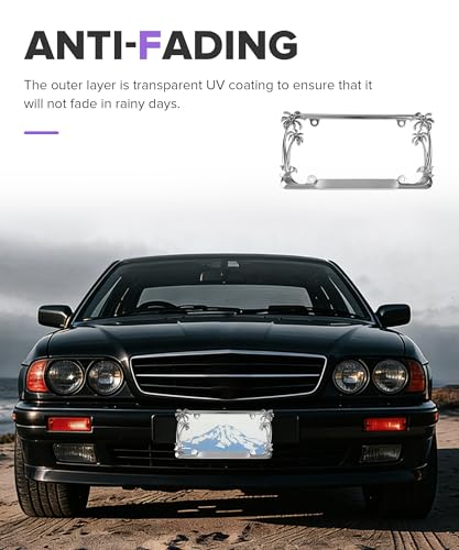 License Plate Frames,Car Accessories Universal Rust-Proof Palm Tree License Plate Frame with Screw Caps,Automotive Replacement,Suitable for Most Cars,Trucks,SUV,Sedans,Front and Rear