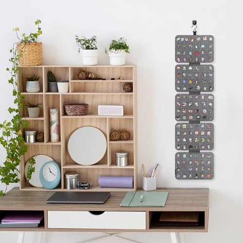 Image of PACMAXI Hanging Enamel Lapel Pin Display Panels Organizer With 5 Loose-leaf Board Pieces, Brooch Pin Enamel Pin Display Pages, Badge Collection Display Holder Holds At Least 120 Pins. (Grey)