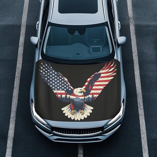 Image of 59x39 Inch Bald Eagle Pattern Car Hood Cover Protector Waterproof Car Hood Wrap Blankets Patriotism Auto Flag Universal Automotive Exterior Accessories for Summer