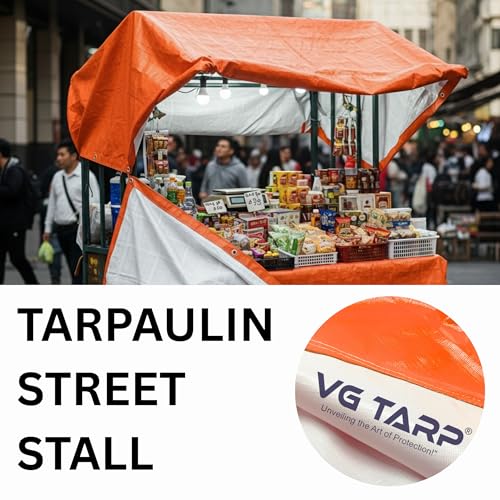 Image of 250 GSM HDPE Tarpaulin 6 X 9 Feet I Heavy-Duty Waterproof Non-Filler Sheet for Car Parking Shed, Tin Shed, Bike Cover, Outdoor Rainproof Tent, Garden, (Orange /White)