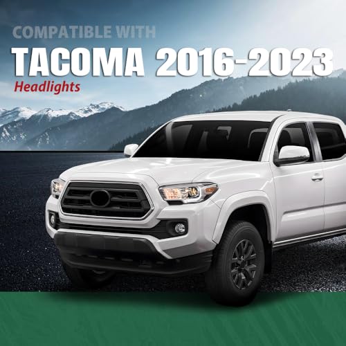 Image of GRAND ORANGE Headlight Assembly with LED Daytime Running Light Compatible with Toyota Tacoma 2016-2023, Left & Right Side Replacement Front Headlamp, 81150-04270 / TO2502244, Clear Lens Black Housing