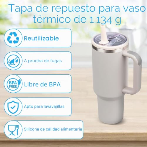 Miniatura 5 de Tapas De Repuesto Para Vaso Stanley 40oz 2 Piezas , Cubierta A Prueba De Polvo Con 2 Pajitas, Reutilizables, Para Vasos Para Stanley Cup, Beige