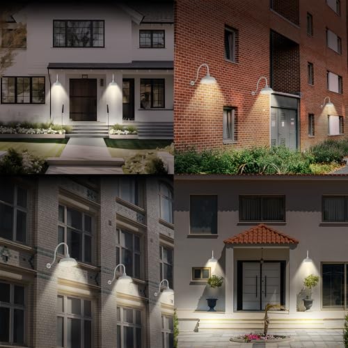 Image of 14in. White Outdoor Gooseneck Barn Light Fixture With 24in. Long Extension Arm - Wall Sconce Farmhouse, Vintage, Antique Style - UL Listed - 9W 900lm A19 LED Bulb (5000K Cool White)