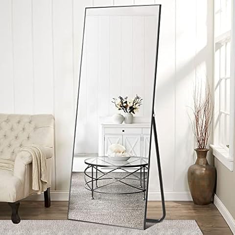 NeuType 71"x28" Large Mirror Full Length Mirror with Standing Holder Aluminum Alloy Frame Floor Mirror Wall-Mounted Mirror for Living Room, Bedroom, Hanging or Leaning Against Wall, Black (With Stand) Cover