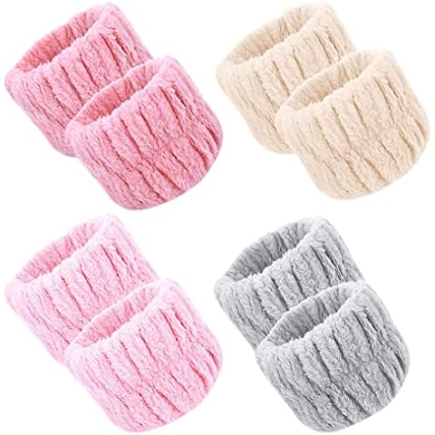 Cobee Spa Wrist Washband, 8 Pcs Coral Fleece Facial Washing Wristbands Microfiber Wrist Wash Towel WristBand Washing Headbands Elastic Hair Band for Shower Sports Makeup(Pink, Light-Pink, Khaki, Gray) Cover
