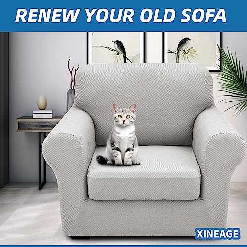XINEAGE 2025 New 2 Pieces Chair Covers with Arms Super Stretch Chair Slipcover for Living Room Pet Dog Universal Slip Cover Anti Slip Armchair Furniture Protector (Silver Grey), 31"-46"(1 Cushion)