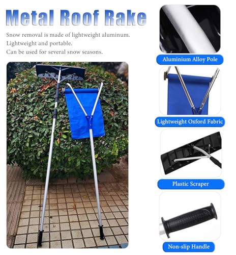 Rastrillo de nieve para techo, ajustable, de aluminio ligero, de 1,8 a 6,4 m: herramienta ideal para quitar nieve de personas mayores, paneles solares y porches. Incluye un raspador fácil de usar pa