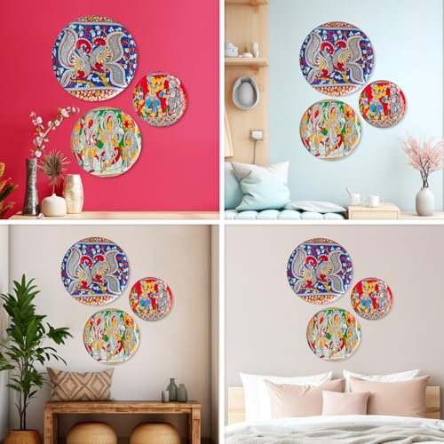 RITUALISTIC Kalamkari Madhubani Wall Plates for home decoration | Wall decor items for living room | Metal Wall décor | Gift items for women and men | Home Décor Gift Item | Set of 3 plate - Image 6