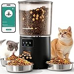 Automatic Cat Feeder for 3 Cats, 6L/25 Cups Smart WiFi Pet Feeder, Strong Anti-Jam System, Dual-Effect Desiccant Cat Food Dispenser, with 10S Voice Recorder for Cats and Small Dog(Black)