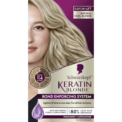 Schwarzkopf Keratin Blonde Hair Dye 11.01 High Lift Natural Cool Blonde Professional Quality Permanent Hair Color Bond Enforcing System Pre-Color Serum & Conditioner Included