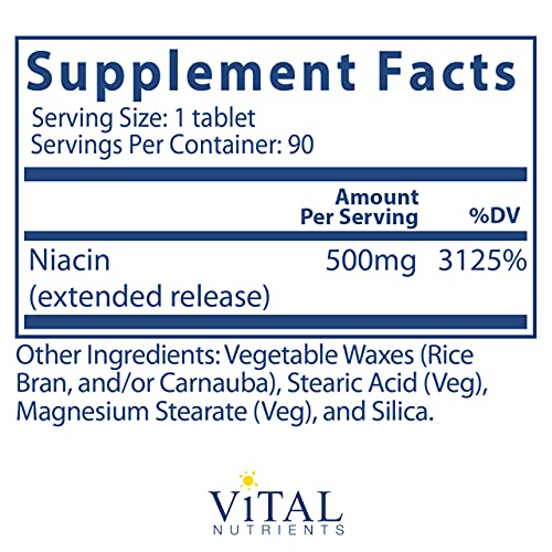 Vital Nutrients - Niacin - 90 Extended-Release Tablets Per Bottle - 500 Mg #TOP1