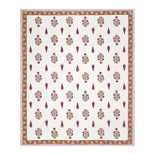 Image of BLOCKS OF INDIA Hand Block Printed 200 TC Cotton King Size Bedsheet | Pink Rose