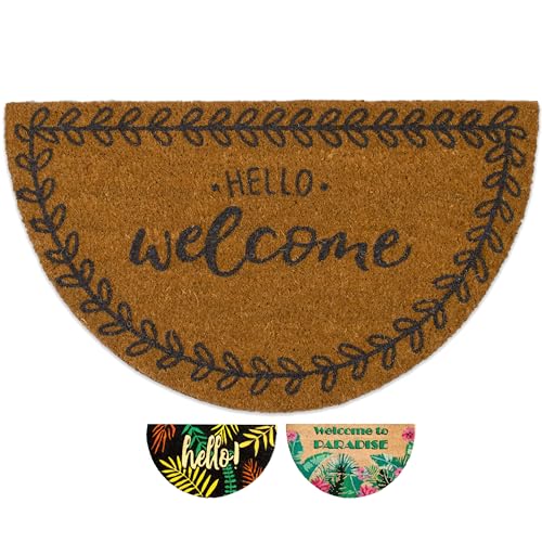 LUA VIKA Coir Doormat - Hello welcome - 40x70 cm - Outdoor Door mat - Front Door mat outside - Half moon Doormats outside