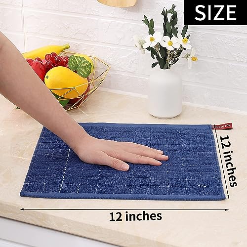 Image of Homaxy 100% Cotton Terry Kitchen Dish Cloths, 8 Pack, Navy Blue
