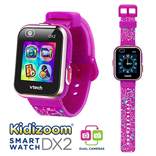 VTech - Kidizoom Smart Watch DX2, Reloj Inteligente para niños, Doble cámara de Fotos, vídeos, Juegos, Color Morado con Flores, Versión ESP (80-193837)