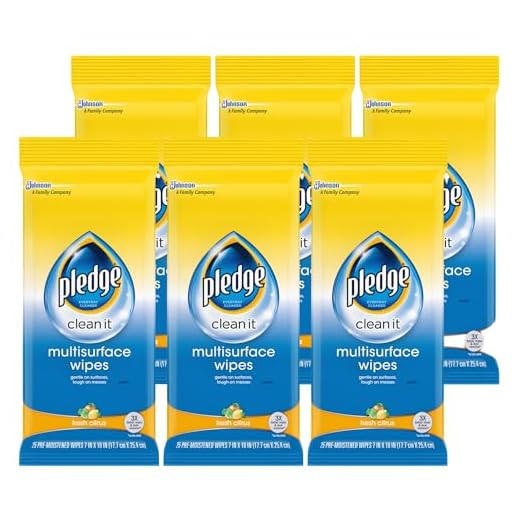 Pledge Multi-Surface Furniture Polish Wipes, Works on Wood, Granite, and Leather, Cleans and Protects, Fresh Citrus - Pack of 6 (150 Total Wipes)