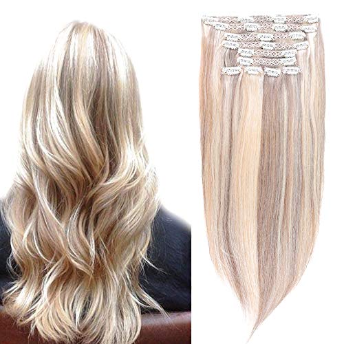 Affordhair Platinum Blonde Clip In Extensions Highlight Blonde 20 Inches 10Pcs 180g Triple Wefted Lace Clip In Human Long Hair Extensions