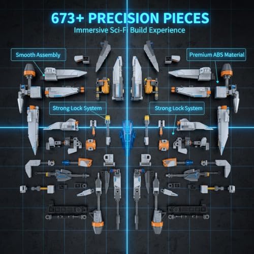 Image of SKY LINE OCEAN 2-in-1 Robot Spaceship Building Block Set, 673+ PCS Transforming Robot to Spacecraft Model Kit, STEM Sci-Fi Construction Toy Gift for Kids & Teens | 5 Year Structural Warranty