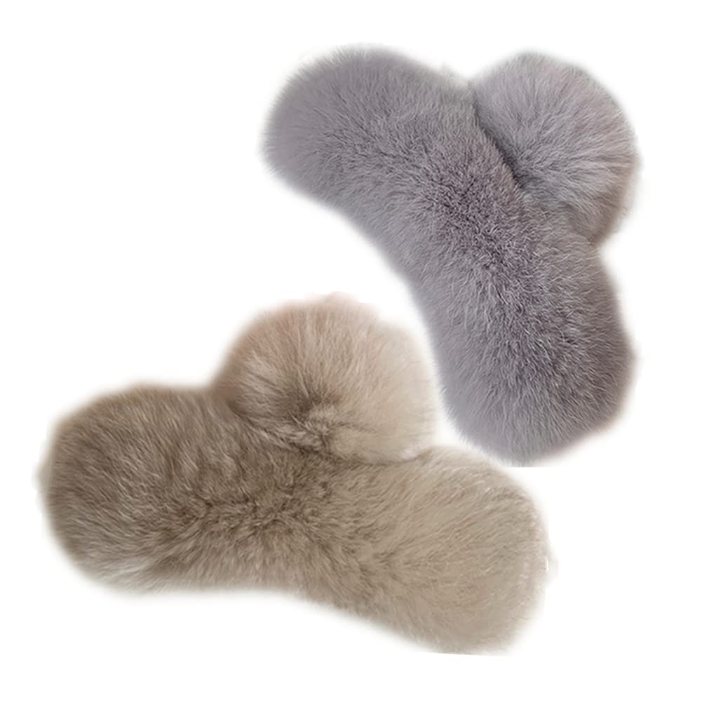Rabbit Fur Hair Claw Clips Plush Hair Catch Sweet Fluffy Barrette Jaw Clamp Nonslip Hairpin 4.3in