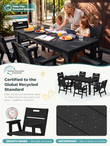Image of SERWALL 76 inch Outdoor Dining Set for 8, All Weather Dining Furniture, Black