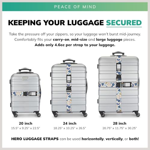 Image of Hero Luggage Straps for Suitcases (2-Pack) Heavy-Duty Adjustable Luggage Belt with Duraflex Buckle & Built-in Luggage Tag - Checked Bag & Carry-on Travel Essentials